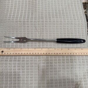 Vintage Ekco Meat Carving Fork Chromium Plated USA Black Handle 12.5 Inch